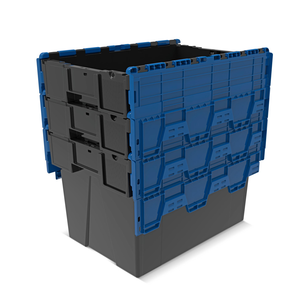 Número de imagen del producto 8: Contenedor apilable multiuso de regranulado de PP con tapa abatible, negro / azul, 77 litros, 1 uds. / UV