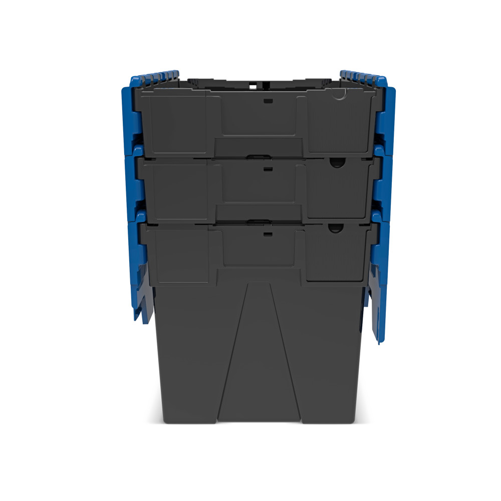 Número de imagen del producto 9: Contenedor apilable multiuso de regranulado de PP con tapa abatible, negro / azul, 77 litros, 1 uds. / UV