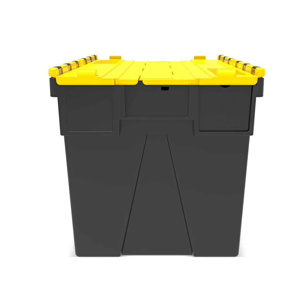 Número de imagen del producto 5: Contenedor apilable multiuso de regranulado de PP con tapa abatible, negro / amarillo, 77 litros, 1 uds. / UV