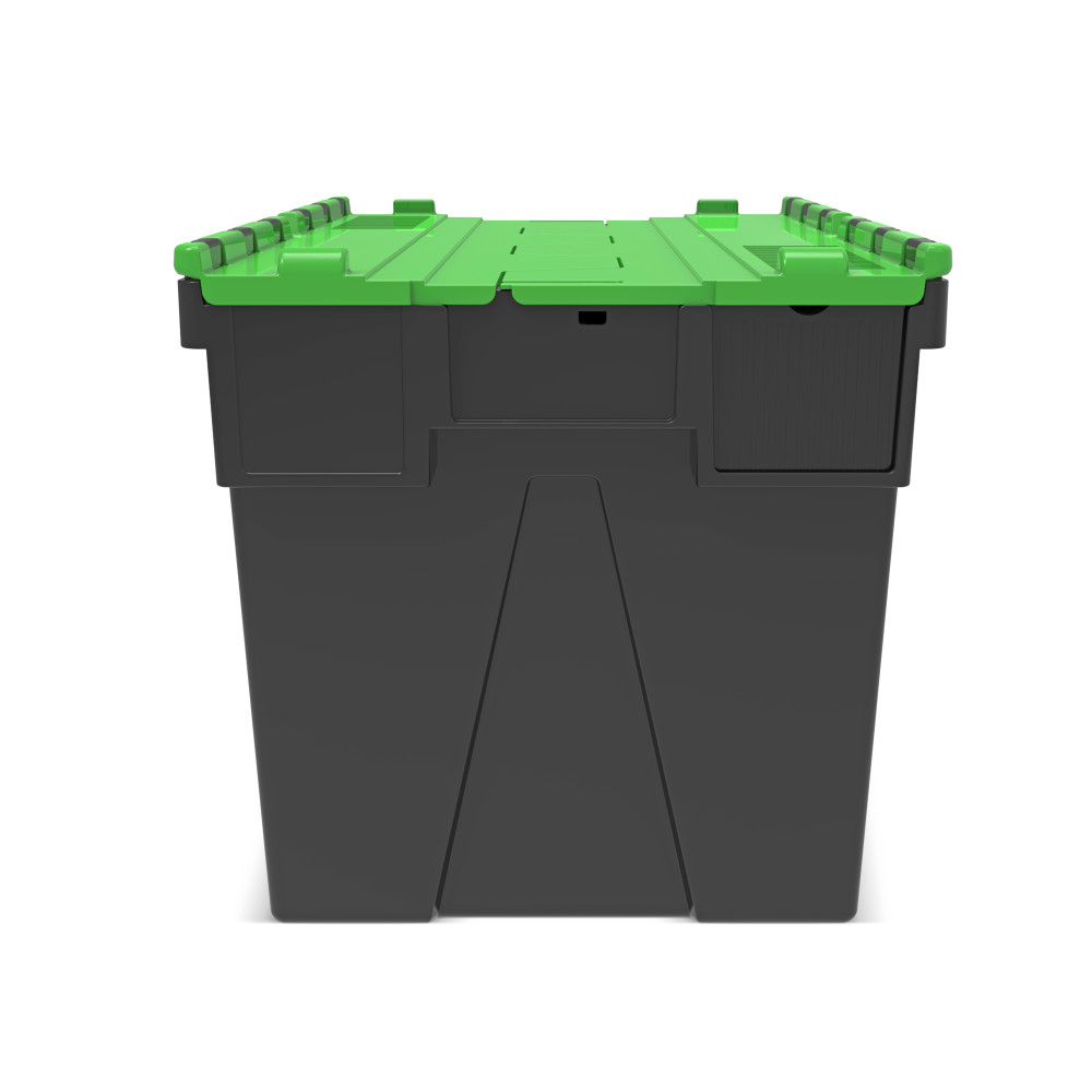 Número de imagen del producto 5: Contenedor apilable multiuso de regranulado de PP con tapa abatible, negro / verde, 77 litros, 1 uds. / UV
