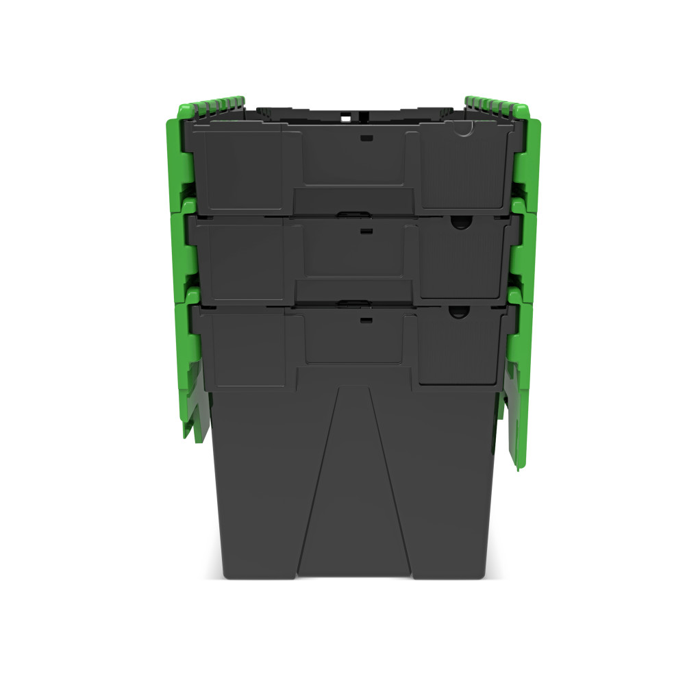 Número de imagen del producto 9: Contenedor apilable multiuso de regranulado de PP con tapa abatible, negro / verde, 77 litros, 1 uds. / UV