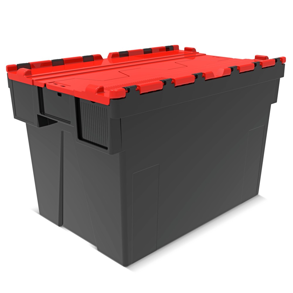 Número de imagen del producto 1: Contenedor apilable multiuso de regranulado de PP con tapa abatible, negro / rojo, 77 litros, 1 uds. / UV