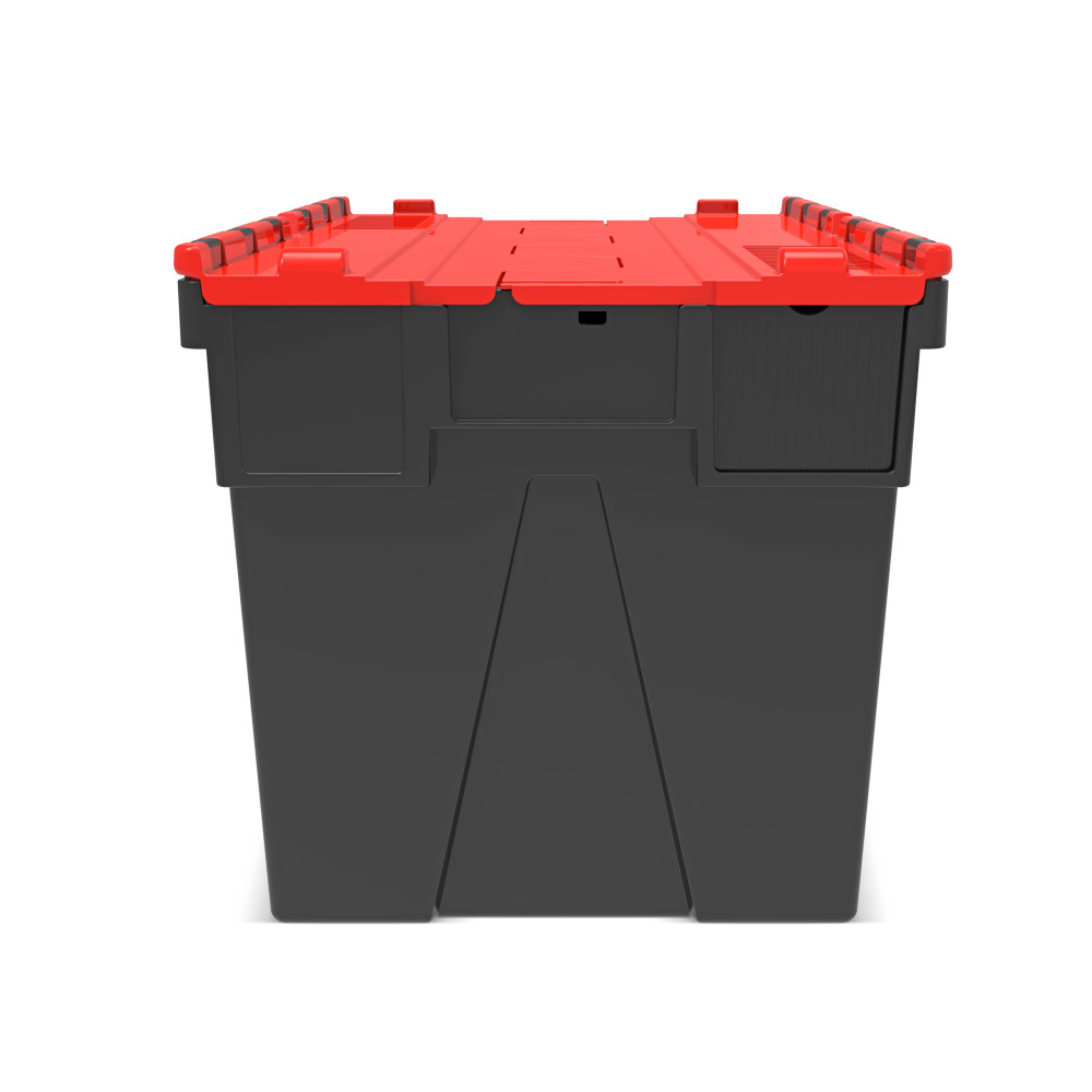 Número de imagen del producto 5: Contenedor apilable multiuso de regranulado de PP con tapa abatible, negro / rojo, 77 litros, 1 uds. / UV