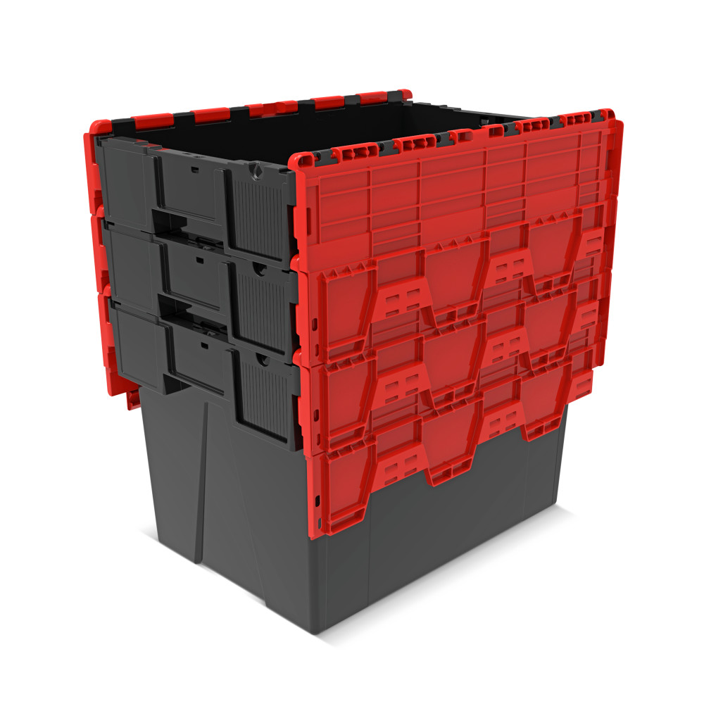 Número de imagen del producto 8: Contenedor apilable multiuso de regranulado de PP con tapa abatible, negro / rojo, 77 litros, 1 uds. / UV