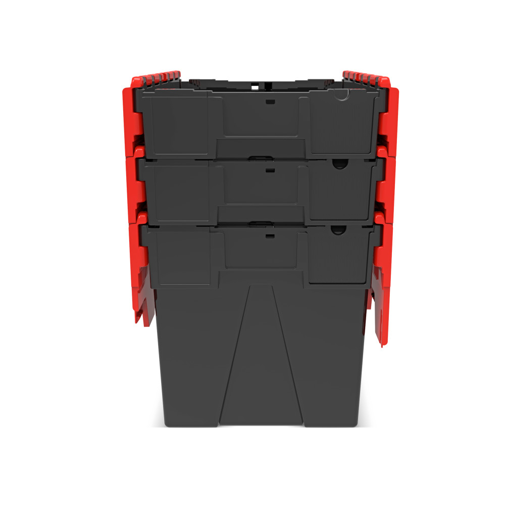 Número de imagen del producto 9: Contenedor apilable multiuso de regranulado de PP con tapa abatible, negro / rojo, 77 litros, 1 uds. / UV