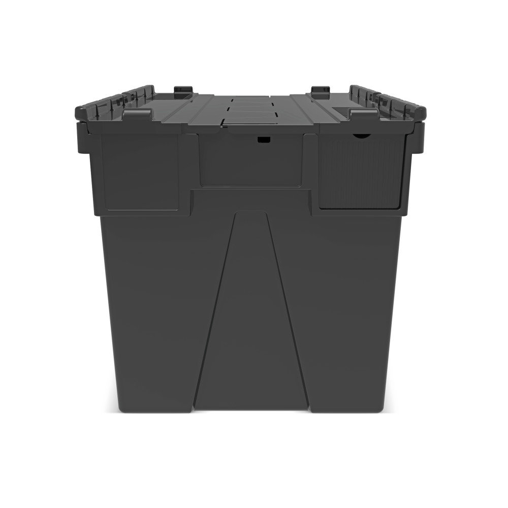 Número de imagen del producto 5: Contenedor apilable multiuso de regranulado de PP con tapa abatible, negro, 77 litros, 1 uds. / UV