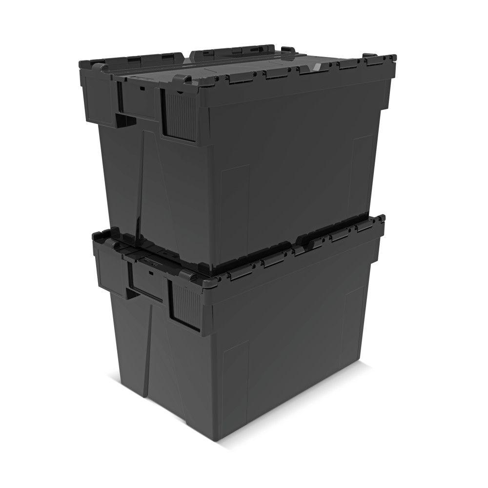 Número de imagen del producto 7: Contenedor apilable multiuso de regranulado de PP con tapa abatible, negro, 77 litros, 1 uds. / UV