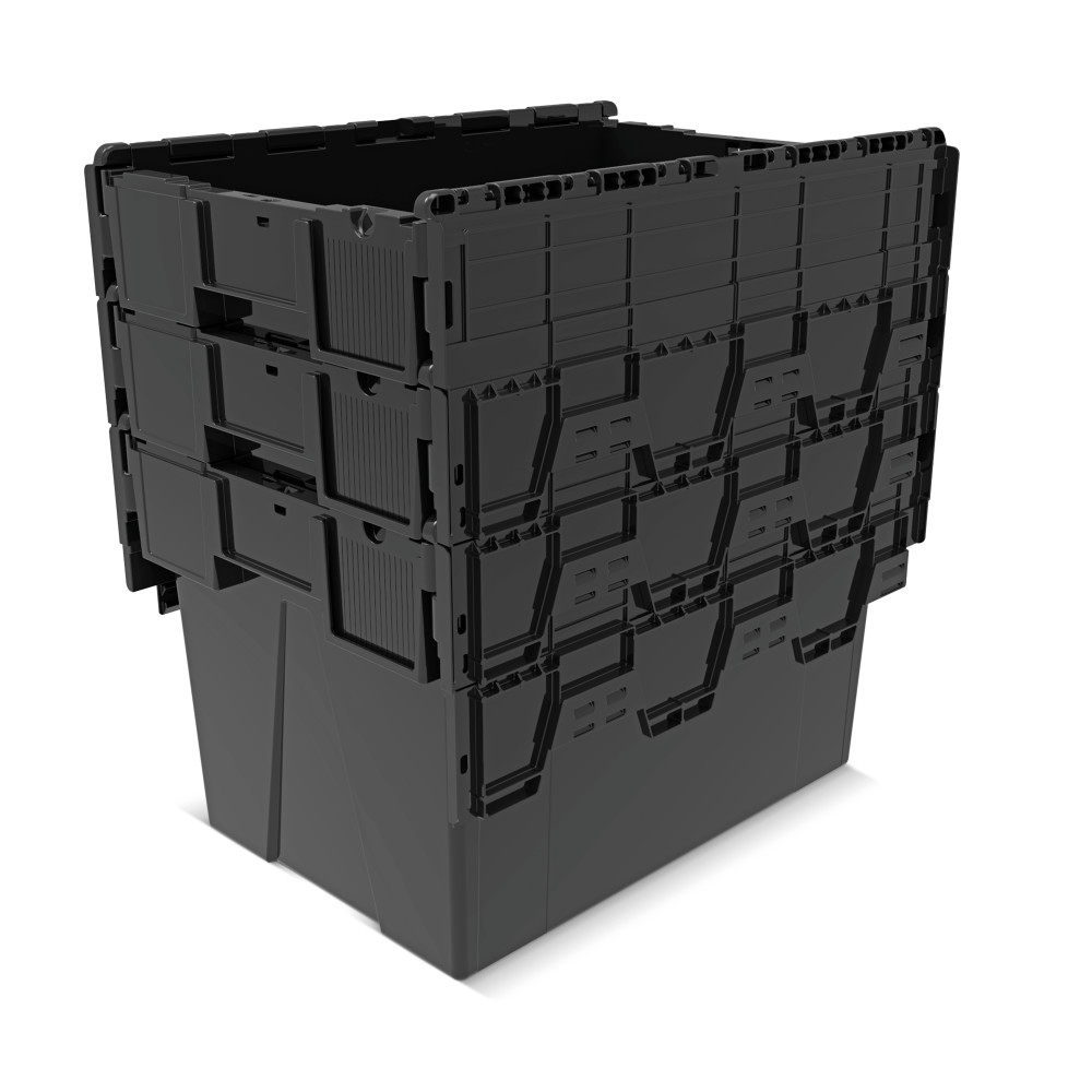 Número de imagen del producto 8: Contenedor apilable multiuso de regranulado de PP con tapa abatible, negro, 77 litros, 1 uds. / UV
