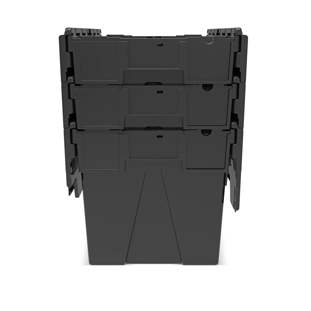 Número de imagen del producto 9: Contenedor apilable multiuso de regranulado de PP con tapa abatible, negro, 77 litros, 1 uds. / UV