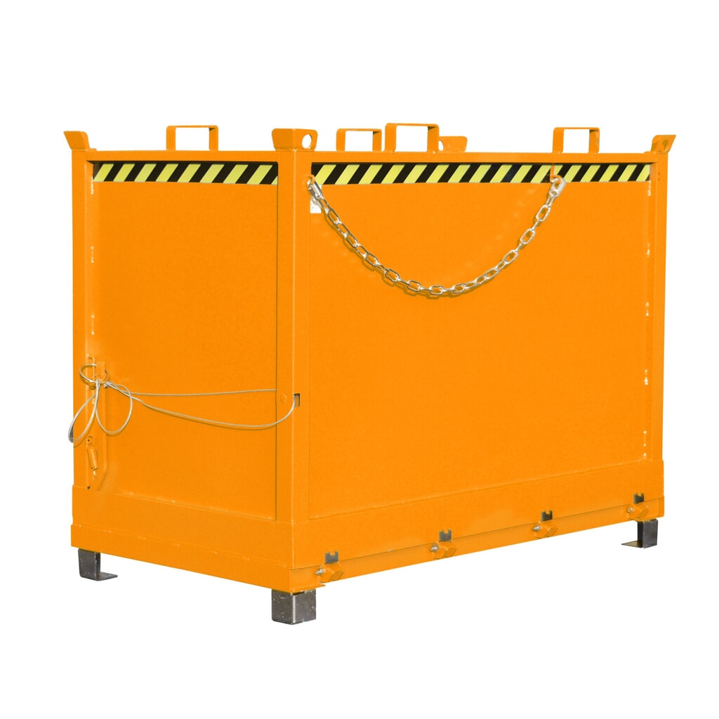 Bauer® Contenedor con trampilla, 3 contenedores apilables, pintado, volumen 2 m³, RAL 2000 amarillo naranja Número de imagen del producto 1: Bauer® Contenedor con trampilla, 3 contenedores apilables, pintado, volumen 2 m³, RAL 2000 amarillo naranja