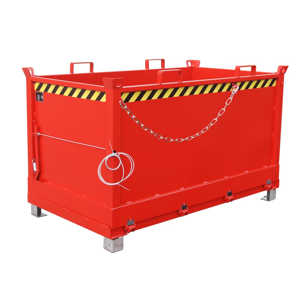 Bauer® Contenedor con trampilla, 3 contenedores apilables, pintado, volumen 1,5 m³, RAL 3000 rojo fuego Número de imagen del producto 1: Bauer® Contenedor con trampilla, 3 contenedores apilables, pintado, volumen 1,5 m³, RAL 3000 rojo fuego