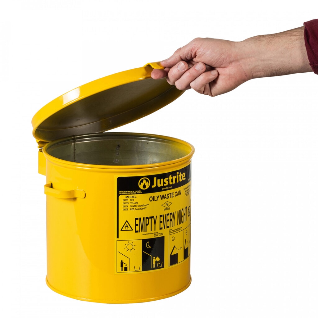 Justrite - Recipiente colector manual para banco de trabajo (8 L), color amarillo Número de imagen del producto 2: Justrite - Recipiente colector manual para banco de trabajo (8 L), color amarillo