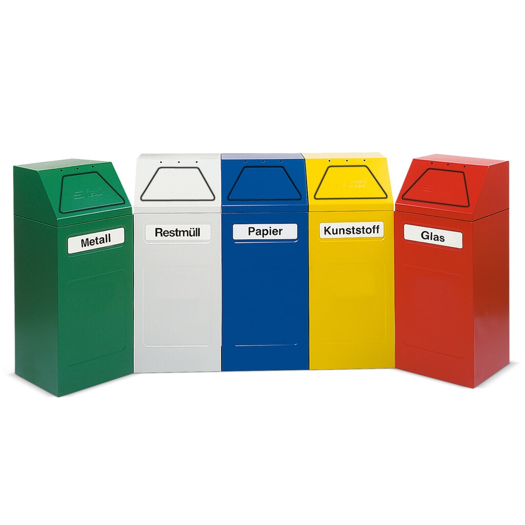 Contenedor de reciclaje Stumpf®, 65 litros, cierre automático, autoextintor, verde Imagen del producto: Contenedor de reciclaje Stumpf®, 65 litros, cierre automático, autoextintor, verde