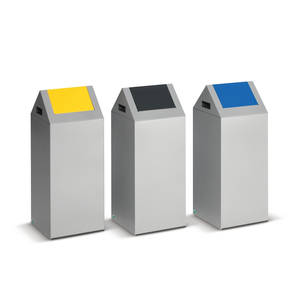Número de imagen del producto 2: Contenedor de reciclaje VAR®, 60 litros, autoextinguible, estructura de color azul claro, tapa redonda/amarillo