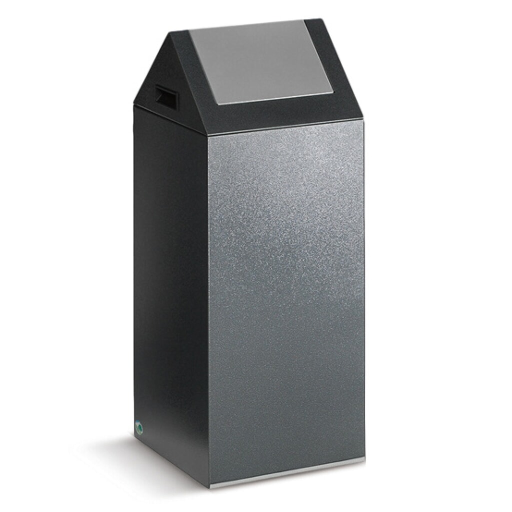 Imagen del producto: Contenedor de reciclaje VAR®, 60 litros, autoextinguible, estructura de color plata vieja, tapa redonda/plata