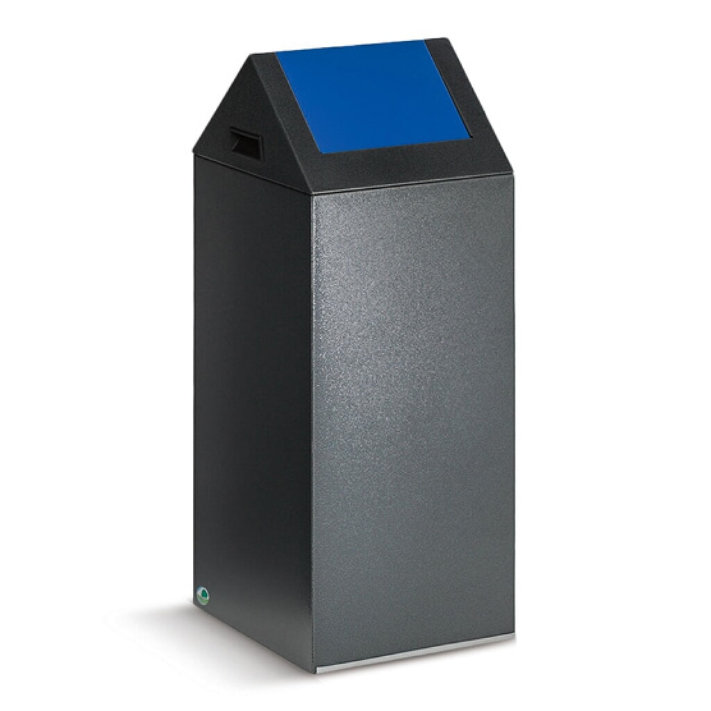 Contenedor de reciclaje VAR®, 60 litros, autoextinguible, estructura de color plata vieja, tapa redonda/azul Imagen del producto: Contenedor de reciclaje VAR®, 60 litros, autoextinguible, estructura de color plata vieja, tapa redonda/azul