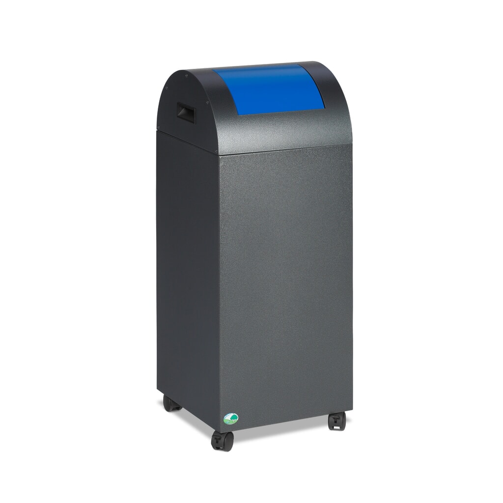 Contenedor de reciclaje VAR®, 60 litros, autoextinguible, estructura de color plata vieja, tapa redonda/azul Imagen del producto: Contenedor de reciclaje VAR®, 60 litros, autoextinguible, estructura de color plata vieja, tapa redonda/azul