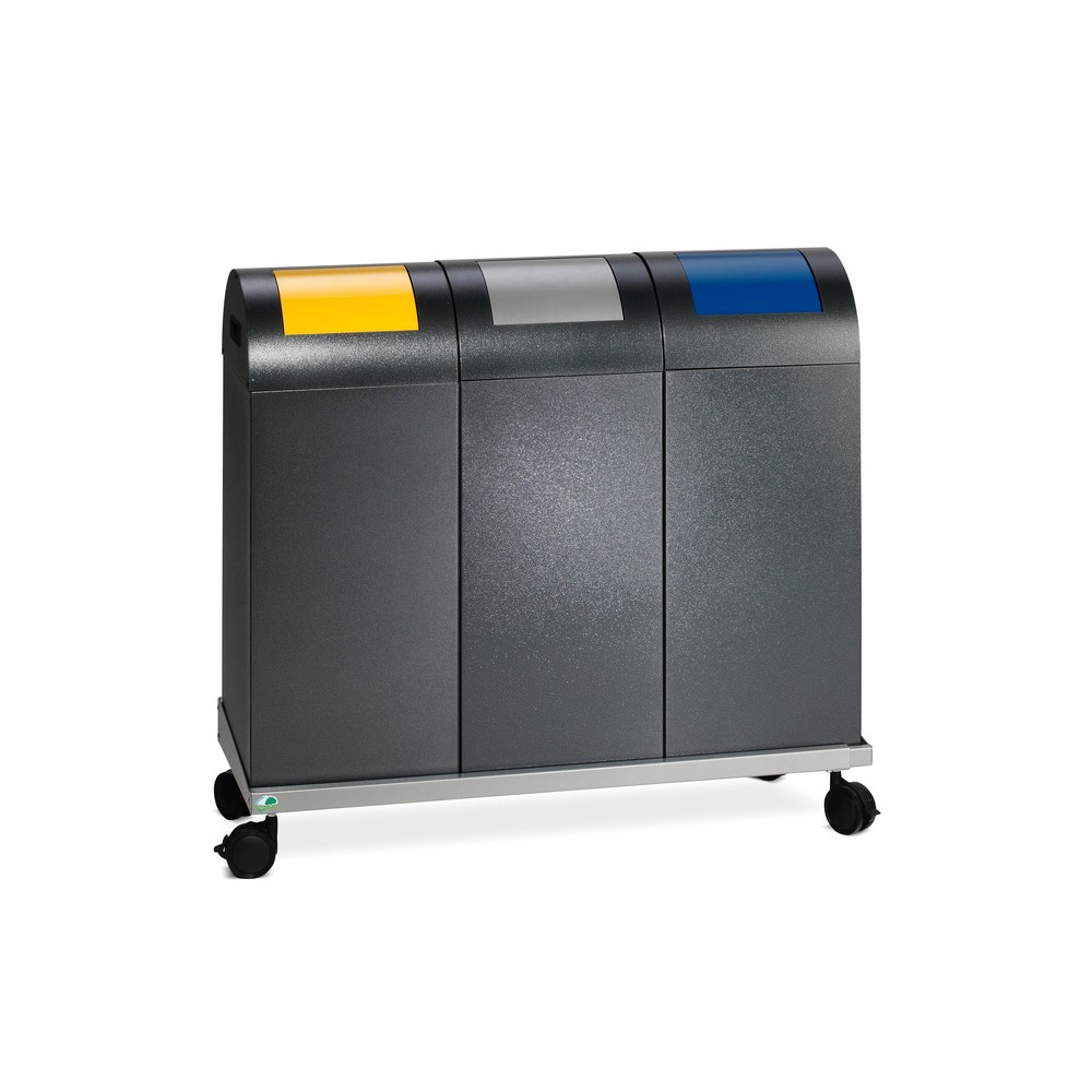 Número de imagen del producto 2: Contenedor de reciclaje VAR®, 60 litros, autoextinguible, estructura de color plata vieja, tapa redonda/amarillo