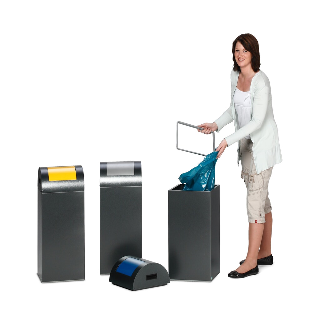 Número de imagen del producto 4: Contenedor de reciclaje VAR®, 60 litros, autoextinguible, estructura de color plata vieja, tapa redonda/plata