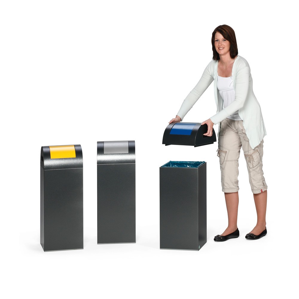Número de imagen del producto 4: Contenedor de reciclaje VAR®, 60 litros, autoextinguible, estructura de color plata vieja, tapa redonda/amarillo