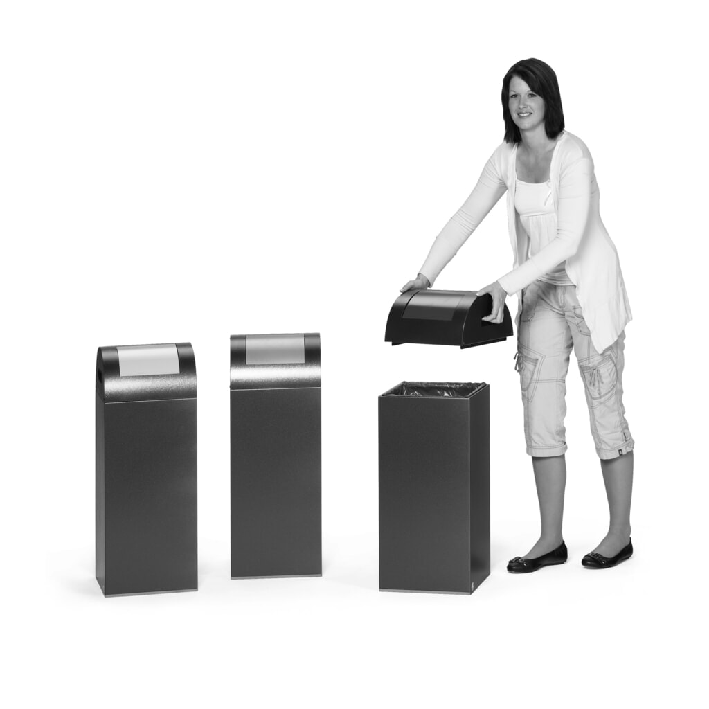 Número de imagen del producto 5: Contenedor de reciclaje VAR®, 60 litros, autoextinguible, estructura de color plata vieja, tapa redonda/plata
