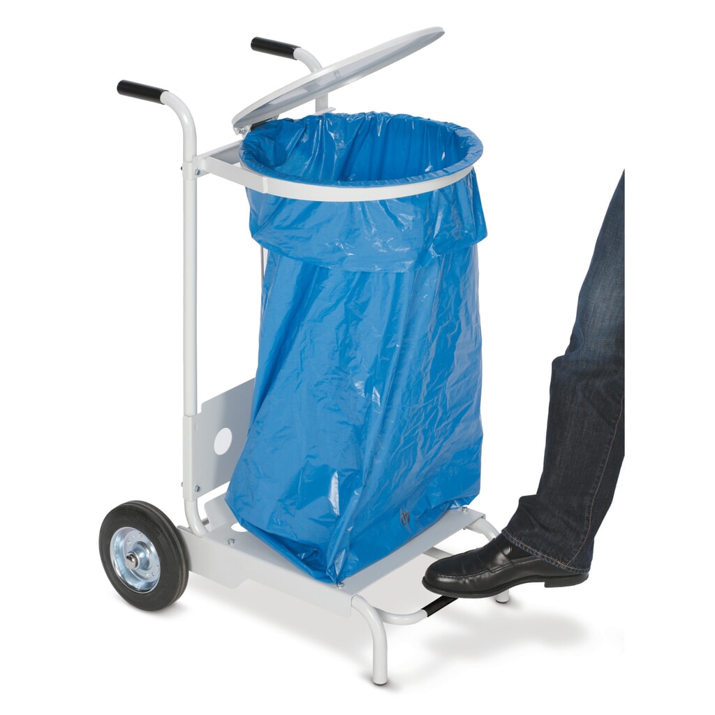 Contenedor de residuos con pedal, de acero, 120 litros, 2 ruedas de rodamiento, gris claro Imagen del producto: Contenedor de residuos con pedal, de acero, 120 litros, 2 ruedas de rodamiento, gris claro