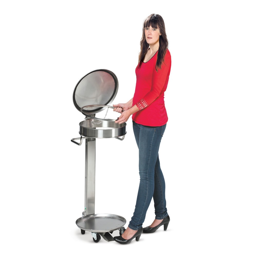 Imagen del producto: Contenedor de residuos con pedal, de acero inoxidable, 120 litros, 5 ruedas direccionales