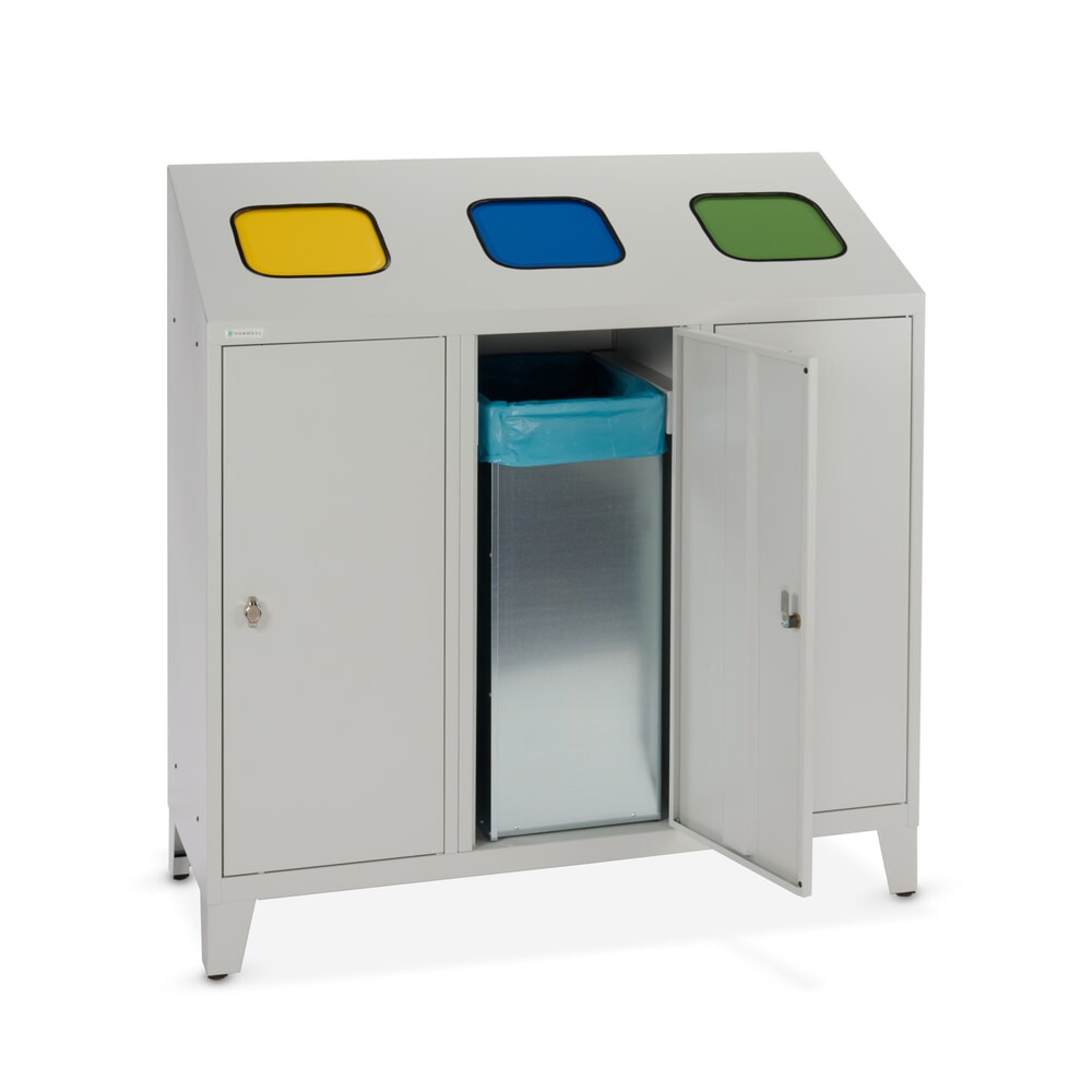 Número de imagen del producto 9: HEMMDAL Contenedor de residuos para reciclado Trio, con 3 recipientes interiores, 120 litros cada uno