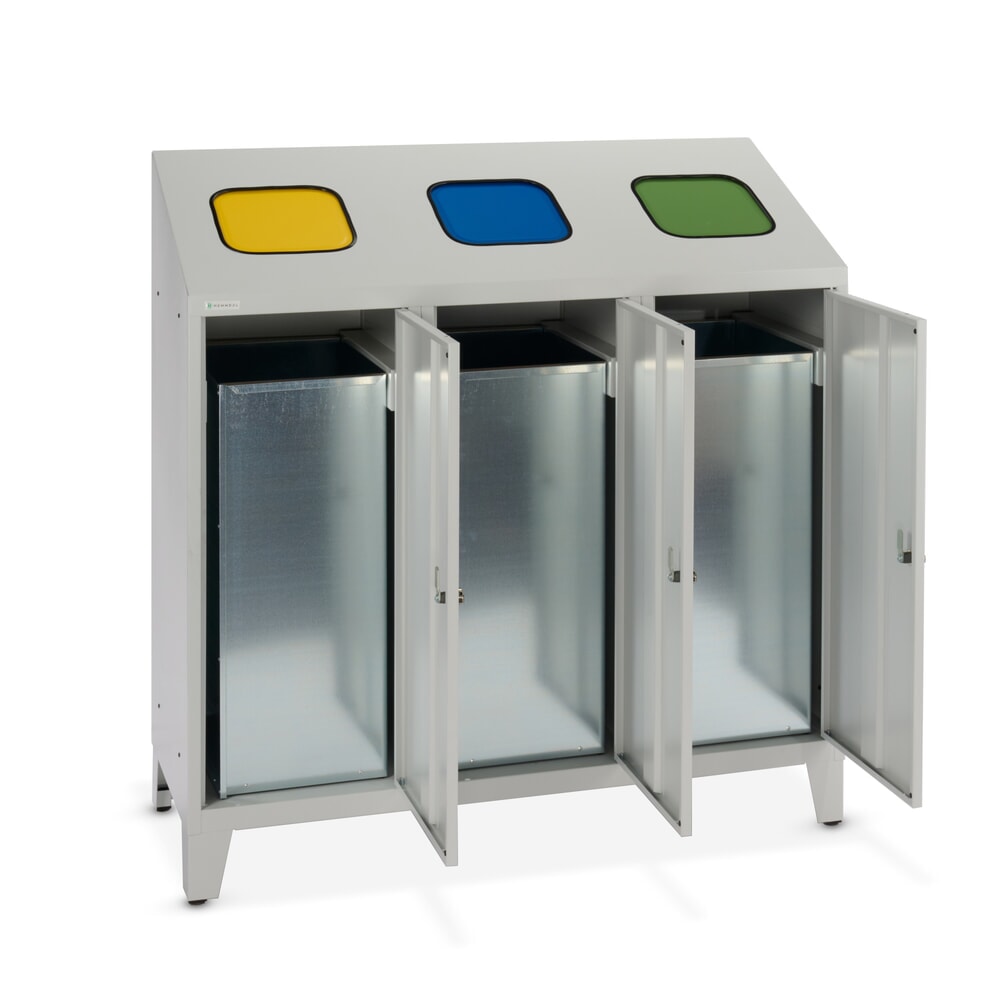 Número de imagen del producto 10: HEMMDAL Contenedor de residuos para reciclado Trio, con 3 recipientes interiores, 120 litros cada uno