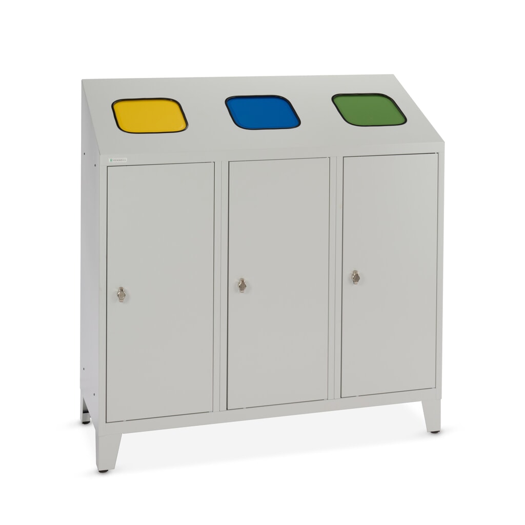 HEMMDAL Contenedor de residuos para reciclado Trio, con 3 recipientes interiores, 120 litros cada uno Imagen del producto: HEMMDAL Contenedor de residuos para reciclado Trio, con 3 recipientes interiores, 120 litros cada uno