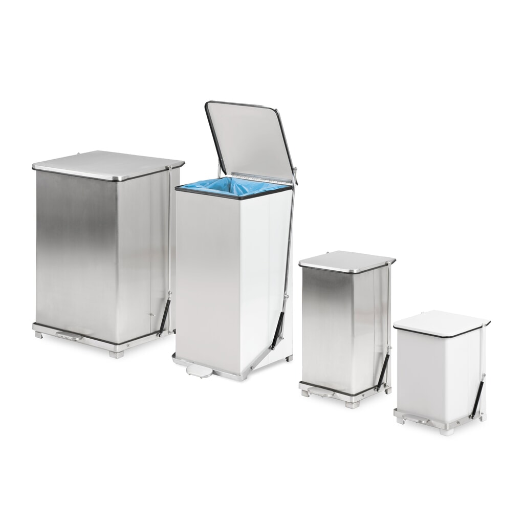 Imagen del producto: Contenedor de residuos industrial con pedal, 45 litros, acero, con recubrimiento de polvo, blanco