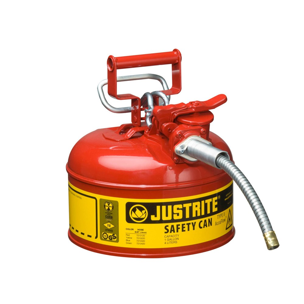 Imagen del producto: Justrite - Contenedor de seguridad AccuFlow™ tipo II, manguera metálica, color rojo, 4 litros