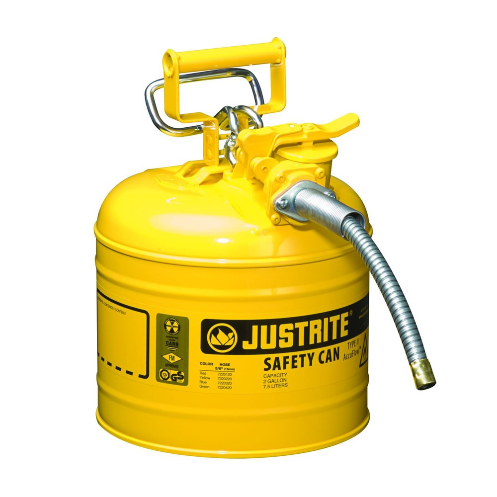 Imagen del producto: Justrite - Contenedor de seguridad AccuFlow™ tipo II, manguera metálica, color amarillo, 4 litros