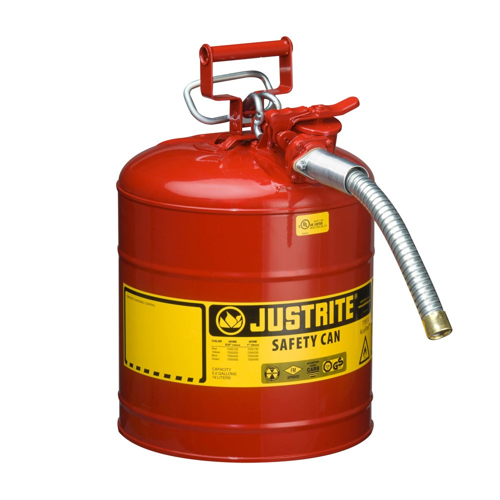 Imagen del producto: Justrite Type II AccuFlow™ Recipiente de seguridad, manguera metálica, rojo, 19 litros