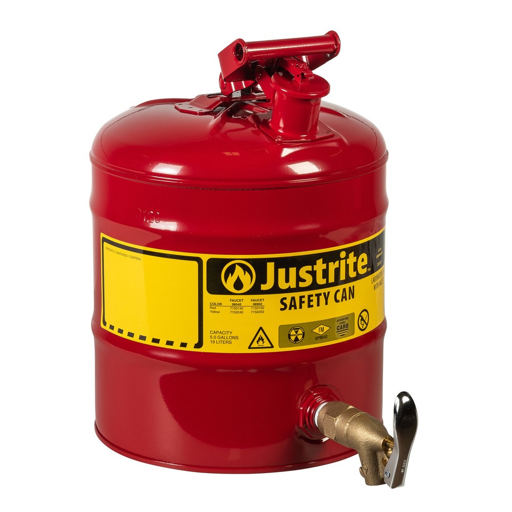 Imagen del producto: Justrite - Recipiente dosificador de seguridad, grifo de latón 3/4", rojo, 19 litros