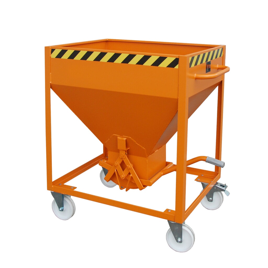 Bauer® contenedor silo, con cierre de tijera y ruedas, pintado, volumen 0.375 m³, RAL 2000 amarillo naranja Imagen del producto: Bauer® contenedor silo, con cierre de tijera y ruedas, pintado, volumen 0.375 m³, RAL 2000 amarillo naranja