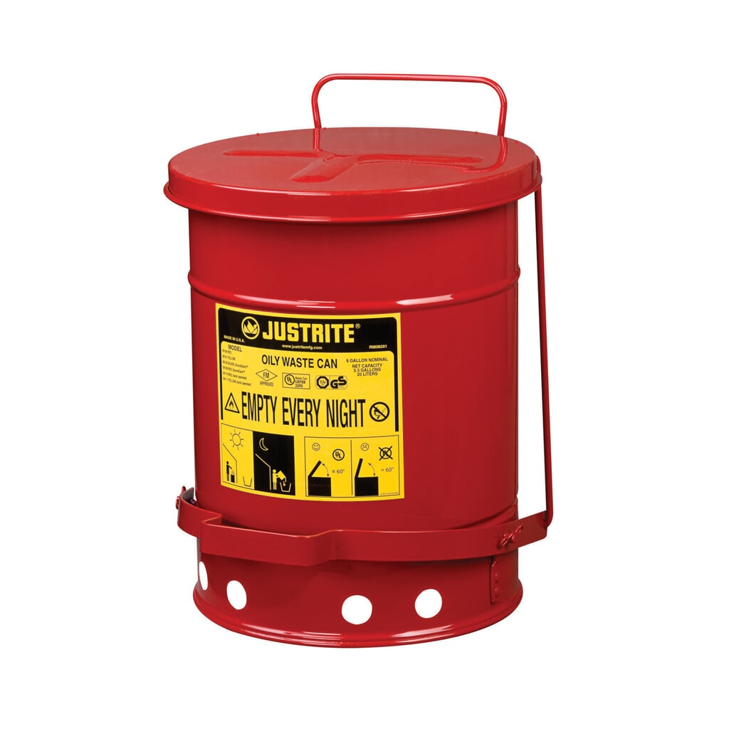 Justrite Workbench Collection Contenedor SoundGuard™, pedal de pie, rojo, 20 litros Imagen del producto: Justrite Workbench Collection Contenedor SoundGuard™, pedal de pie, rojo, 20 litros