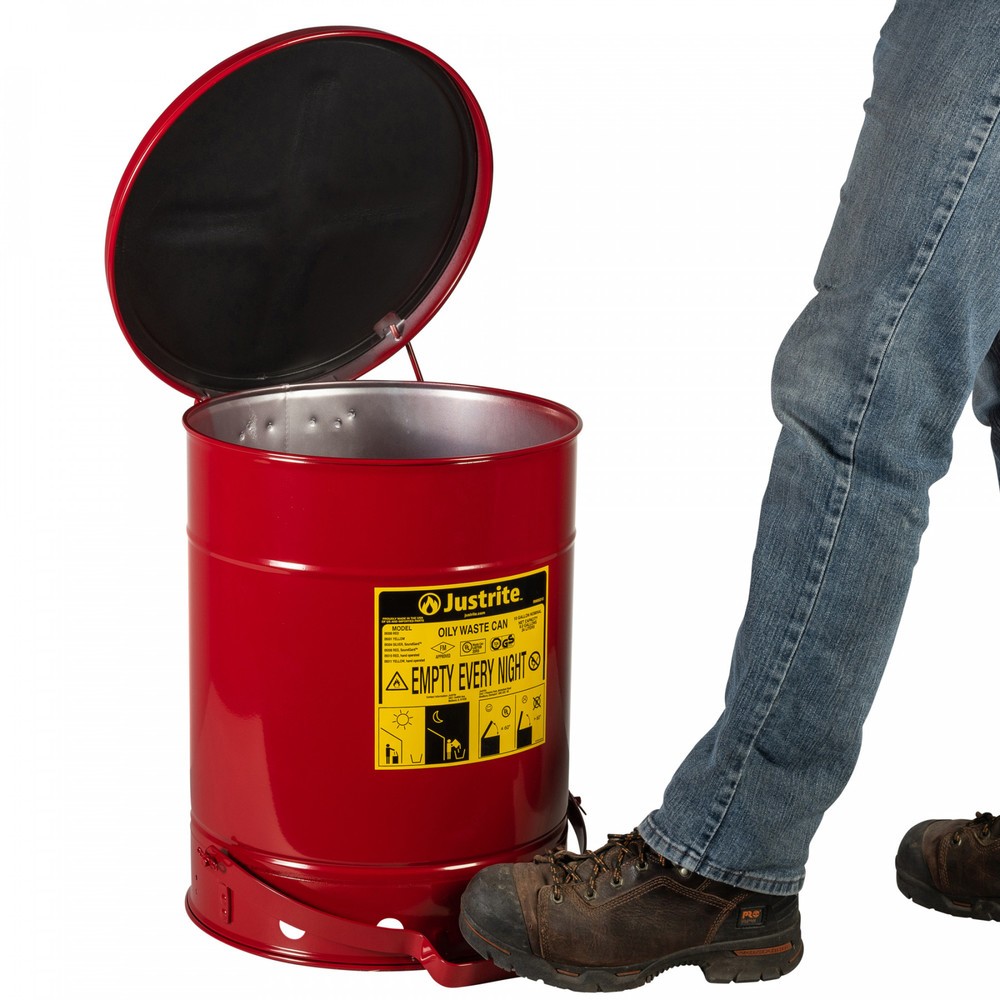 Número de imagen del producto 2: Justrite Workbench Collection Contenedor SoundGuard™, Pedal, Rojo, 34 litros