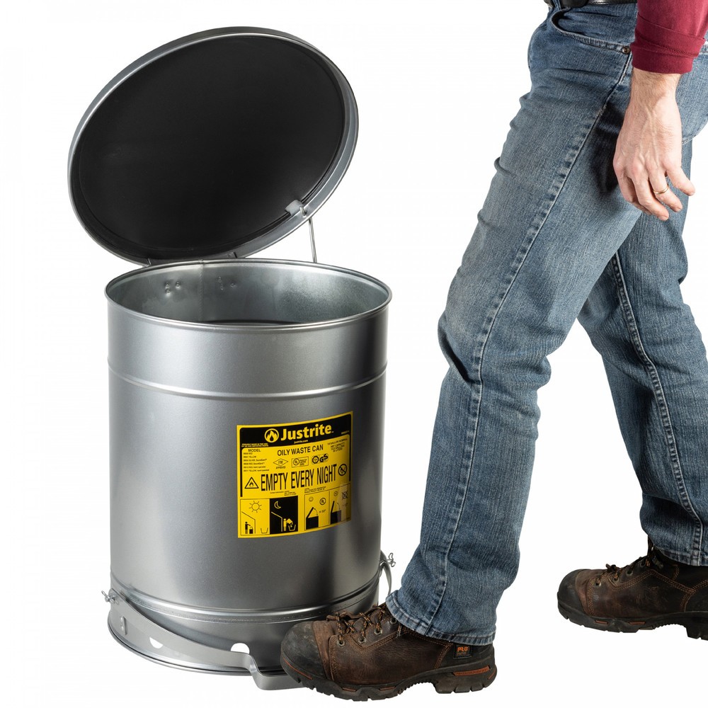 Número de imagen del producto 2: Justrite Workbench Collection Contenedor SoundGuard™, Pedal, Plata, 52 litros