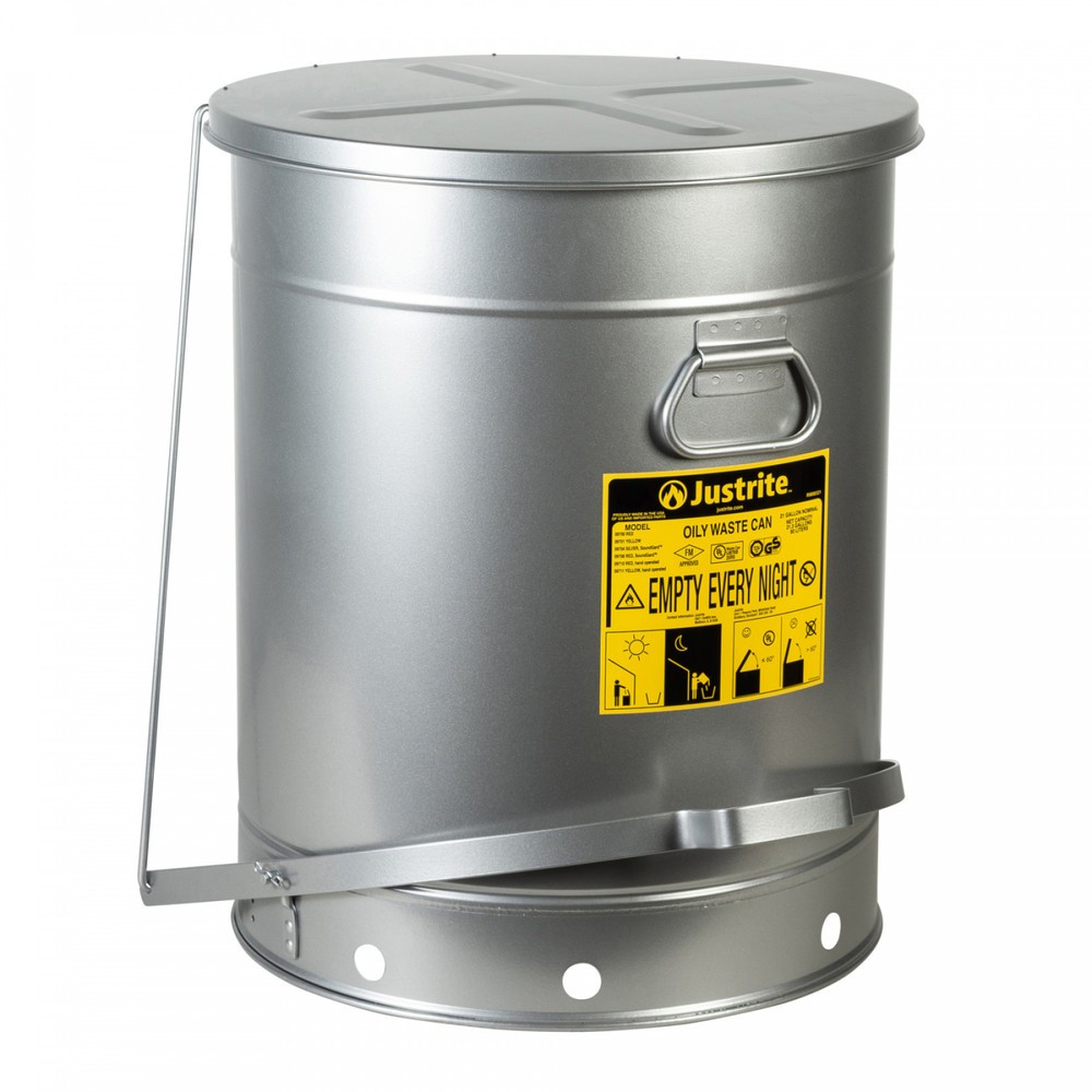 Número de imagen del producto 1: Justrite Workbench Collection Container SoundGuard™, Pedal, Plata, 80 litros