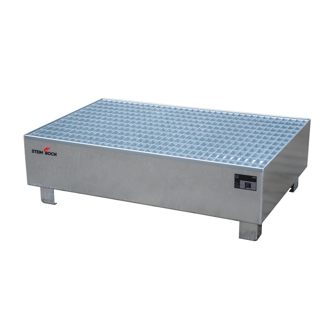 Imagen del producto: Steinbock® cubeta de retención, 2 x 200 l, Al x An x F 360 x 1.200 x 800 mm, incl. rejilla galvanizada, galvanizada en caliente