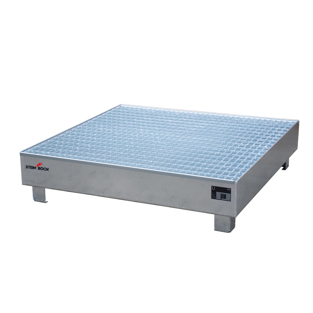 Imagen del producto: Steinbock® cubeta de retención, 4 x 200 l, Al x An x F 285 x 1.200 x 1.200 mm, incl. rejilla galvanizada, galvanizada en caliente