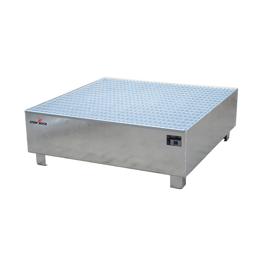 Imagen del producto: Steinbock® cubeta de retención, 4 x 200 l, Al x An x F 415 x 1.200 x 1.200 mm, incl. rejilla galvanizada, galvanizada en caliente