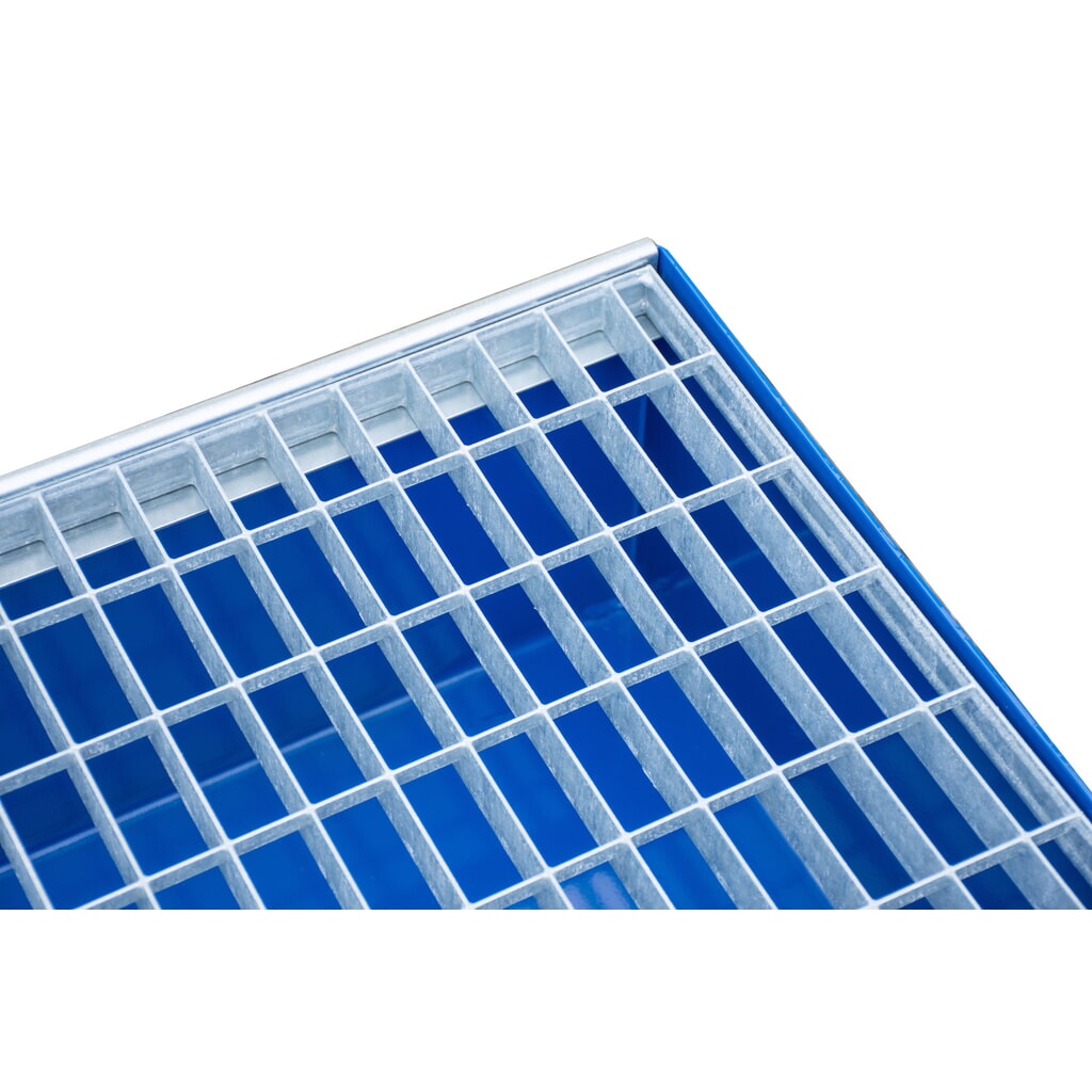 Steinbock® cubeta de retención, 4 x 200 l, H xAxF 285 x 1.200 x 1.200 mm, incl. rejilla galvanizada, azul Número de imagen del producto 5: Steinbock® cubeta de retención, 4 x 200 l, H xAxF 285 x 1.200 x 1.200 mm, incl. rejilla galvanizada, azul
