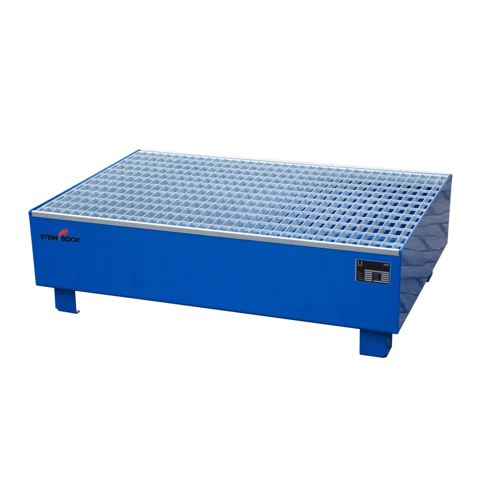 Steinbock® cubeta de retención, 2 x 200 l, H xAxF 360 x 1.200 x 800 mm, incl. rejilla galvanizada, azul Imagen del producto: Steinbock® cubeta de retención, 2 x 200 l, H xAxF 360 x 1.200 x 800 mm, incl. rejilla galvanizada, azul
