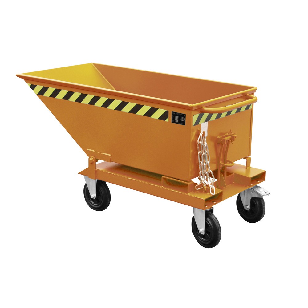 Imagen del producto: Bauer® Cubeta baja con mecanismo de vuelco, pintada, volumen 0,25 m³, RAL 2000 amarillo naranja