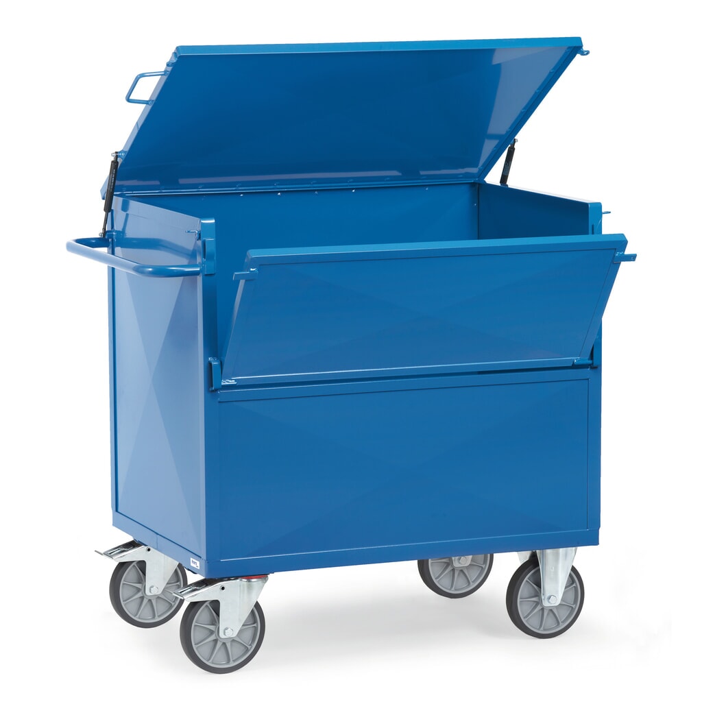 Carro con caja fetra® con paredes de chapa de acero, recubrimiento en polvo, superficie de carga 700 x 1.000 mm, con tapa Imagen del producto: Carro con caja fetra® con paredes de chapa de acero, recubrimiento en polvo, superficie de carga 700 x 1.000 mm, con tapa