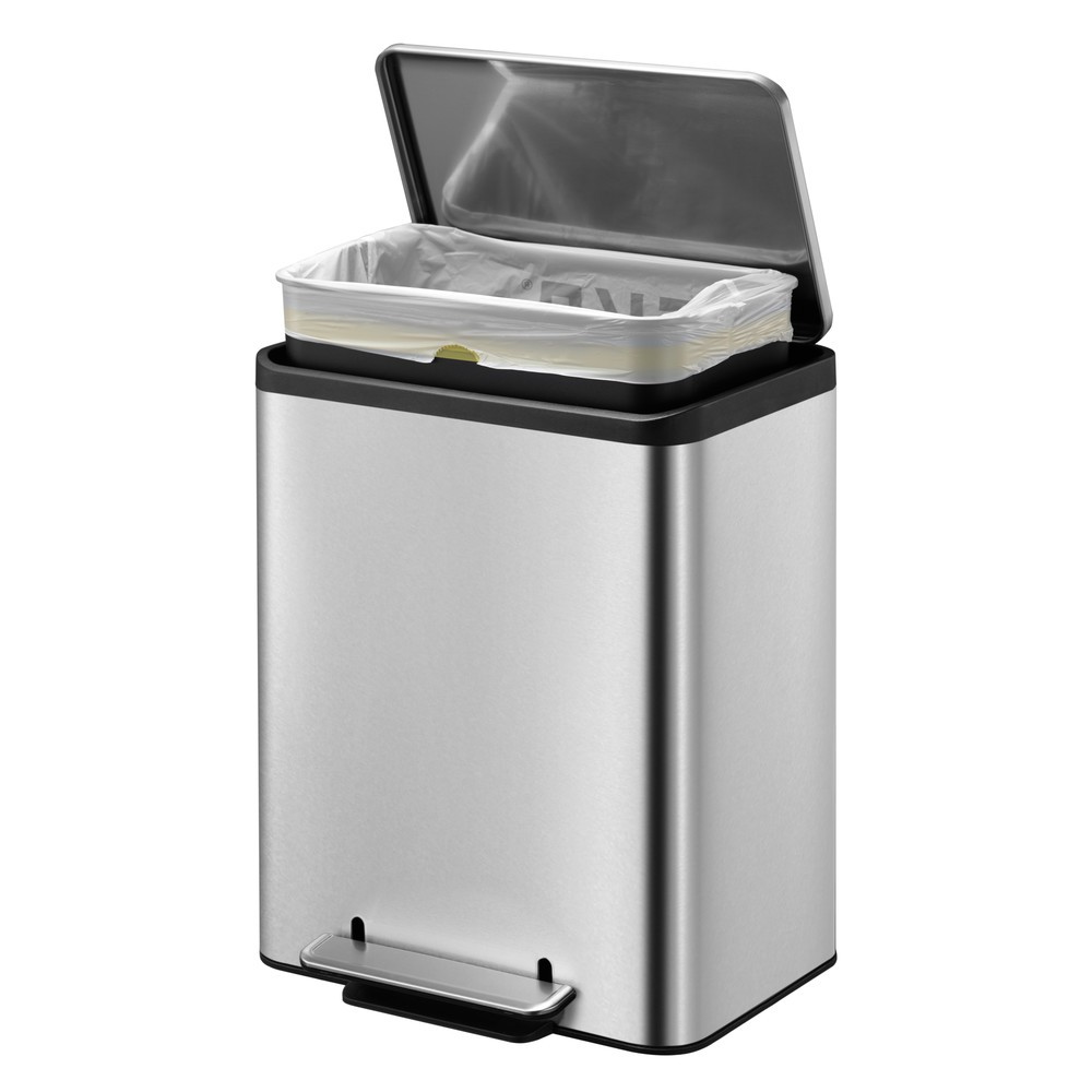 Número de imagen del producto 4: EcoCasa - Cubo de basura con pedal (15 + 15 L, acero inoxidable mate)
