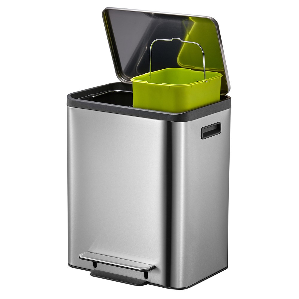 Número de imagen del producto 13: EcoCasa - Cubo de basura con pedal (15 + 15 L, acero inoxidable mate)