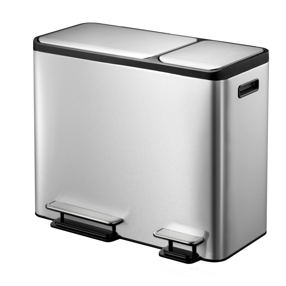 Número de imagen del producto 1: EcoCasa - Cubo de basura con pedal (15 + 15 +15 L, acero inoxidable mate)